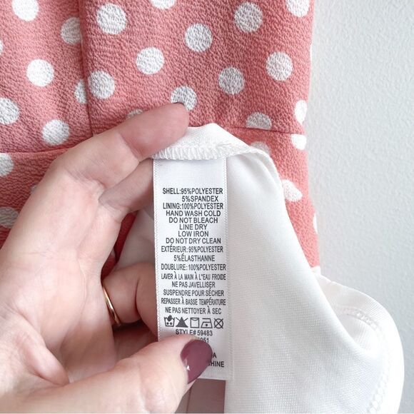 Monteau Dress Pink White Polka Dot Short Sleeved Button Up Fit & Flare Women's S - Picture 7 of 9